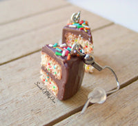 Thumbnail for Chocolate Funfetti Cake Slice - Dangle Earrings - MTO