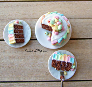 Easter Chocolate Sponge Cake - Colourful Icing - Dolls House Miniature Food - Bakery Item for Doll House 1:12 Scale - Made in the UK - SweetsOfMyOwn