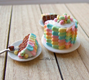 Easter Chocolate Sponge Cake - Colourful Icing - Dolls House Miniature Food - Bakery Item for Doll House 1:12 Scale - Made in the UK - SweetsOfMyOwn