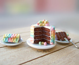 Easter Chocolate Sponge Cake - Colourful Icing - Dolls House Miniature Food - Bakery Item for Doll House 1:12 Scale - Made in the UK - SweetsOfMyOwn