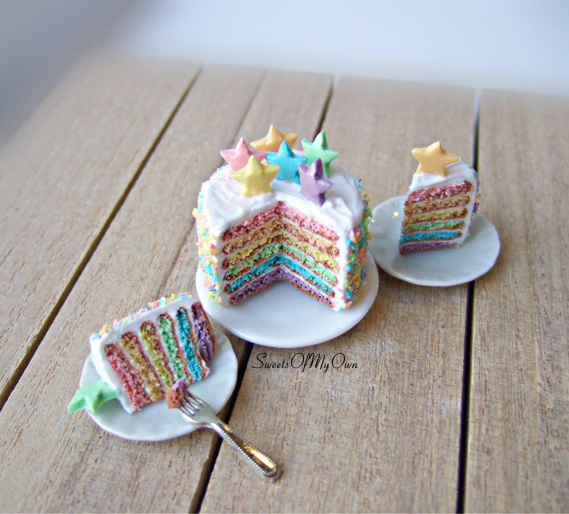 MTO - Pastel Rainbow Star Cake Miniature - Doll House 1:12 Scale - SweetsOfMyOwn
