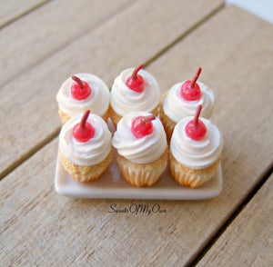 Miniature White Cupcakes with a Cherry 1:12 Scale - SweetsOfMyOwn