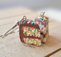 Thumbnail for Chocolate Funfetti Cake Slice - Dangle Earrings - MTO