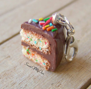 Chocolate Funfetti Cake Slice Charm - Necklace/Charm/Keychain - MTO