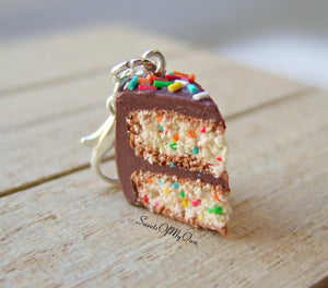 Chocolate Funfetti Cake Slice Charm - Necklace/Charm/Keychain - MTO