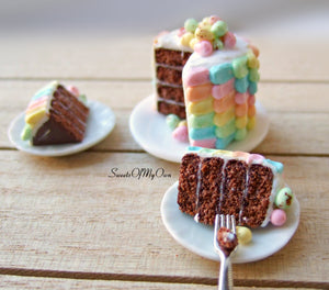 Easter Chocolate Sponge Cake - Colourful Icing - Dolls House Miniature Food - Bakery Item for Doll House 1:12 Scale - Made in the UK - SweetsOfMyOwn