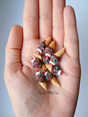 Chocolate and Cream Ice Cream Cone Charm - SweetsOfMyOwn