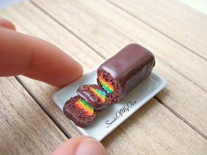 MTO - Chocolate Rainbow Heart Loaf Cake Miniature - Doll House 1:12 Scale - SweetsOfMyOwn