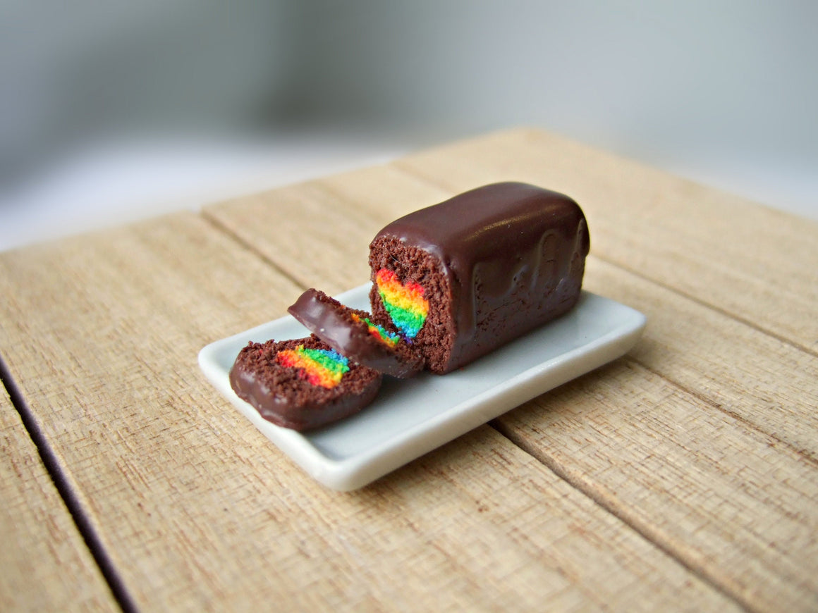 MTO - Chocolate Rainbow Heart Loaf Cake Miniature - Doll House 1:12 Scale - SweetsOfMyOwn