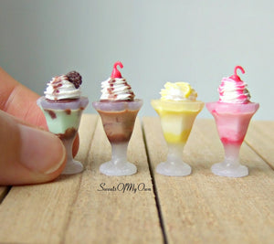 Miniature Ice Cream Sundae 1:12 Scale - Mint, Chocolate, Lemon, Strawberry - SweetsOfMyOwn