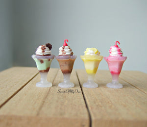Miniature Ice Cream Sundae 1:12 Scale - Mint, Chocolate, Lemon, Strawberry - SweetsOfMyOwn