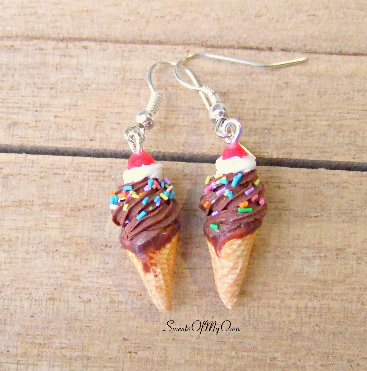 Chocolate and Cream Ice Cream - Dangle Earrings - MTO