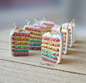 Rainbow Cake Slice Charm - Necklace/Charm/Keychain - MTO