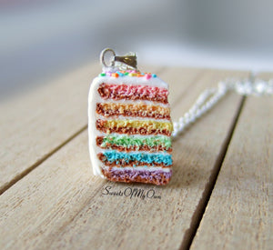 Rainbow Cake Slice Charm - Necklace/Charm/Keychain - MTO