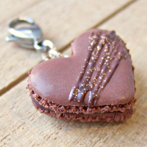 Chocolate Heart Macaron Icing Drizzle and Glitter Charm - SweetsOfMyOwn