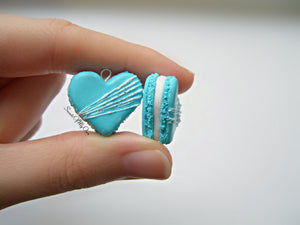 Blue Heart Macaron Icing Drizzle and Glitter Charm - SweetsOfMyOwn