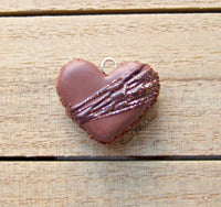 Thumbnail for Chocolate Heart Macaron Icing Drizzle and Glitter Charm - SweetsOfMyOwn