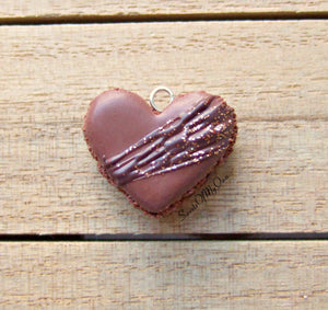 Chocolate Heart Macaron Icing Drizzle and Glitter Charm - SweetsOfMyOwn