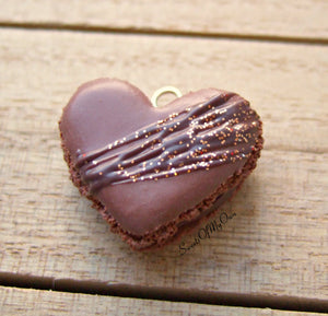 Chocolate Heart Macaron Icing Drizzle and Glitter Charm - SweetsOfMyOwn