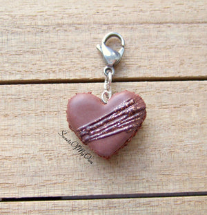 Chocolate Heart Macaron Icing Drizzle and Glitter Charm - SweetsOfMyOwn