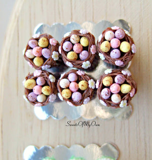 MTO - Miniature Chocolate Mini Egg Nest Cupcakes - Set of 6 Cupcakes 1:12 Scale - SweetsOfMyOwn