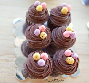 MTO - Miniature Chocolate Swirl Frosting Mini Egg Cupcakes - Set of 6 Cupcakes -1:12 Scale - SweetsOfMyOwn