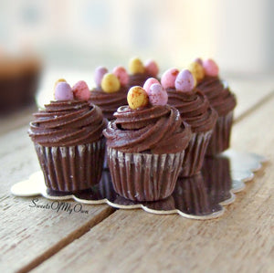 MTO - Miniature Chocolate Swirl Frosting Mini Egg Cupcakes - Set of 6 Cupcakes -1:12 Scale - SweetsOfMyOwn