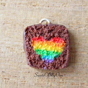 Chocolate Rainbow Heart Loaf Cake Slice Charm (small) - SweetsOfMyOwn