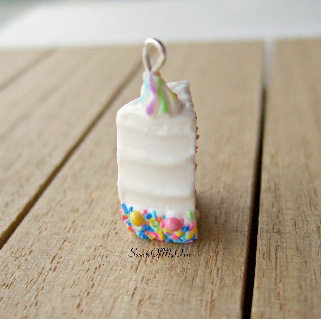 White Rainbow Sprinkles Cake Slice Charm - SweetsOfMyOwn