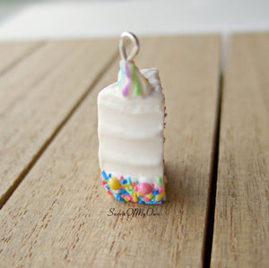 White Rainbow Sprinkles Cake Slice Charm - SweetsOfMyOwn