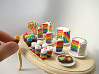 Thumbnail for Miniature Rainbow Cake with Rainbow Icing Back 1:12 Scale - SweetsOfMyOwn