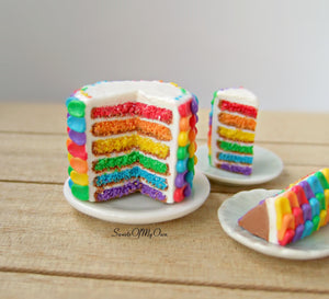 Miniature Rainbow Cake with Rainbow Icing Back 1:12 Scale - SweetsOfMyOwn