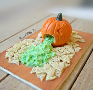Miniature Pumpkin Nachos Scene Guacamole Scene 1:12 Scale - SweetsOfMyOwn