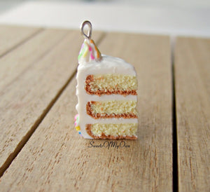White Rainbow Sprinkles Cake Slice Charm - SweetsOfMyOwn