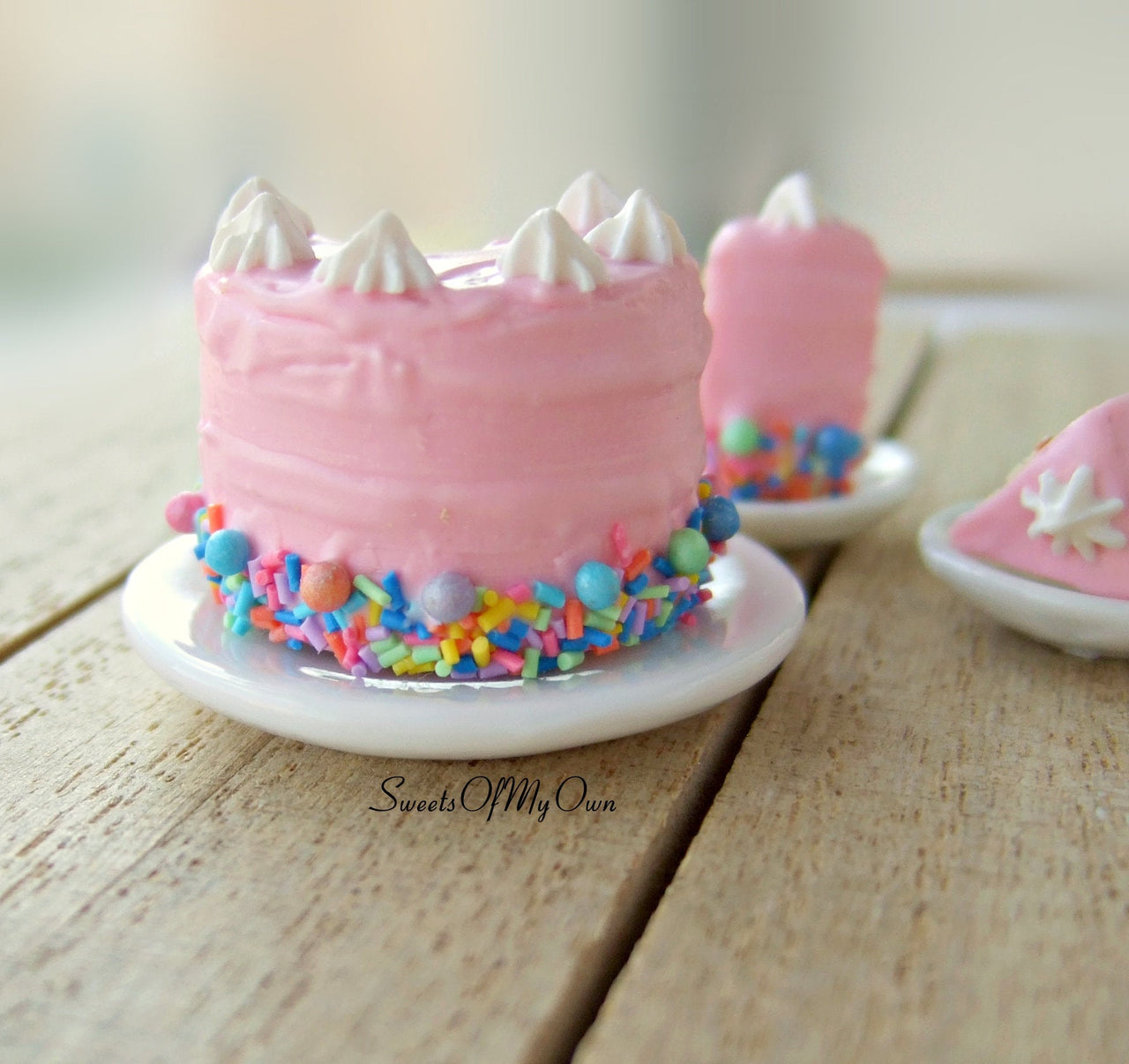 Pink Rainbow Sprinkles Cake Miniature 1:12 Scale - SweetsOfMyOwn