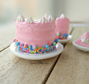 Pink Rainbow Sprinkles Cake Miniature 1:12 Scale - SweetsOfMyOwn