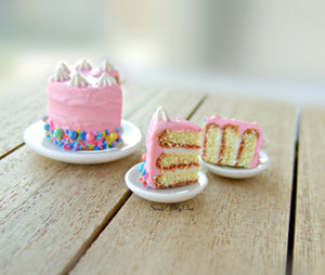 Pink Rainbow Sprinkles Cake Miniature 1:12 Scale - SweetsOfMyOwn