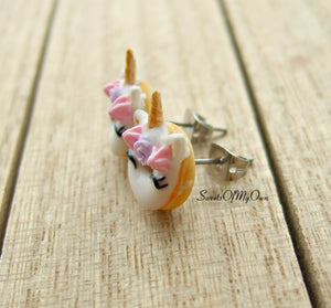 Smiling Unicorn Doughnut Earrings Stud Earrings - SweetsOfMyOwn