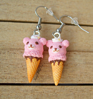 Pink Bear Ice Cream Dangle Earrings - SweetsOfMyOwn