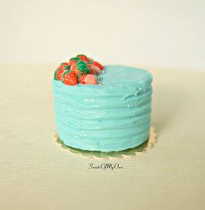 Turquoise Strawberry Cake Miniature 1:12 Scale - SweetsOfMyOwn