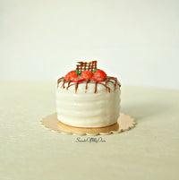 Thumbnail for Mini White Strawberry Cake Miniature with Chocolate Drizzle 1:12 Scale - SweetsOfMyOwn