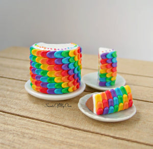 Miniature Rainbow Cake with Rainbow Icing Back 1:12 Scale - SweetsOfMyOwn