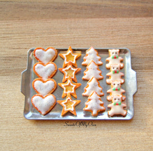 Miniature Christmas Biscuit Set - Shortbread Heart, Star, Tree, Bear 1:12 Scale - SweetsOfMyOwn