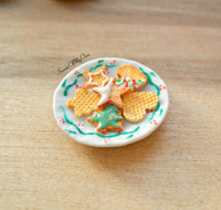 Thumbnail for Plate of Miniature Christmas Biscuits - Shortbread + Wafer Star, Tree, Heart 1:12 Scale - SweetsOfMyOwn