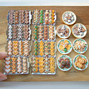 Plate of Miniature Christmas Biscuits - Shortbread + Wafer Star, Tree, Heart 1:12 Scale - SweetsOfMyOwn