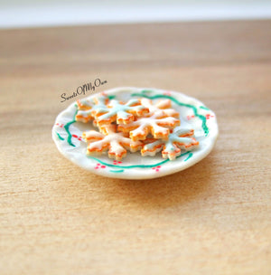 Plate of Miniature Christmas Biscuits - Shortbread Snowflakes Blue and White 1:12 Scale - SweetsOfMyOwn