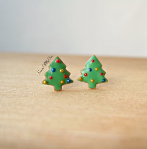 Gingerbread Christmas Tree Biscuit Stud Earrings - SweetsOfMyOwn