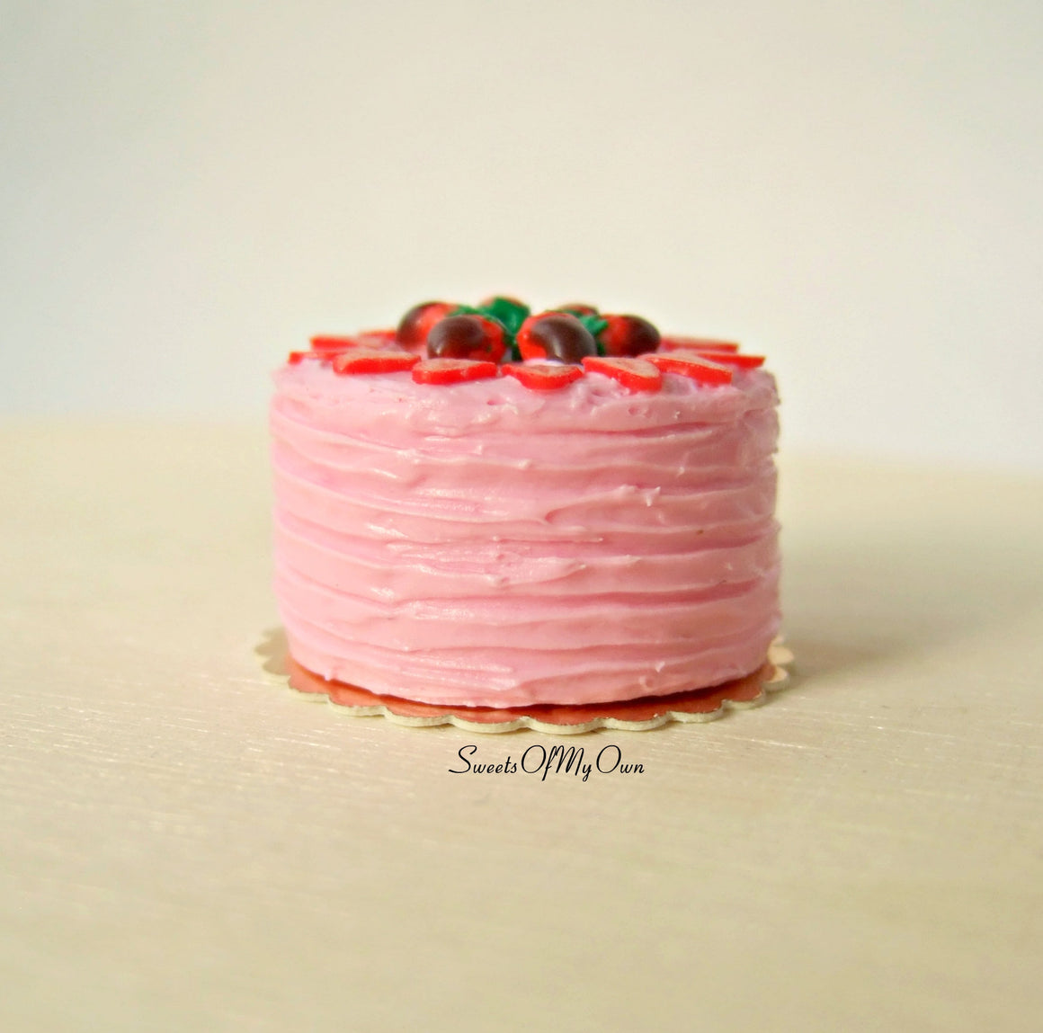 Pink Strawberry Cake Miniature 1:12 Scale - SweetsOfMyOwn
