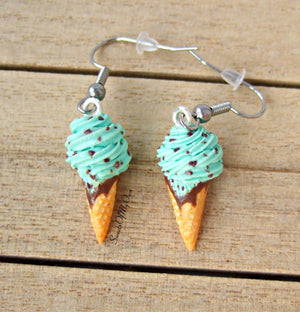 Mint Chocolate Chip Ice Cream Dangle Earrings - SweetsOfMyOwn