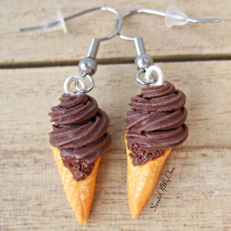 Chocolate Swirly Ice Cream - Dangle Earrings - SweetsOfMyOwn